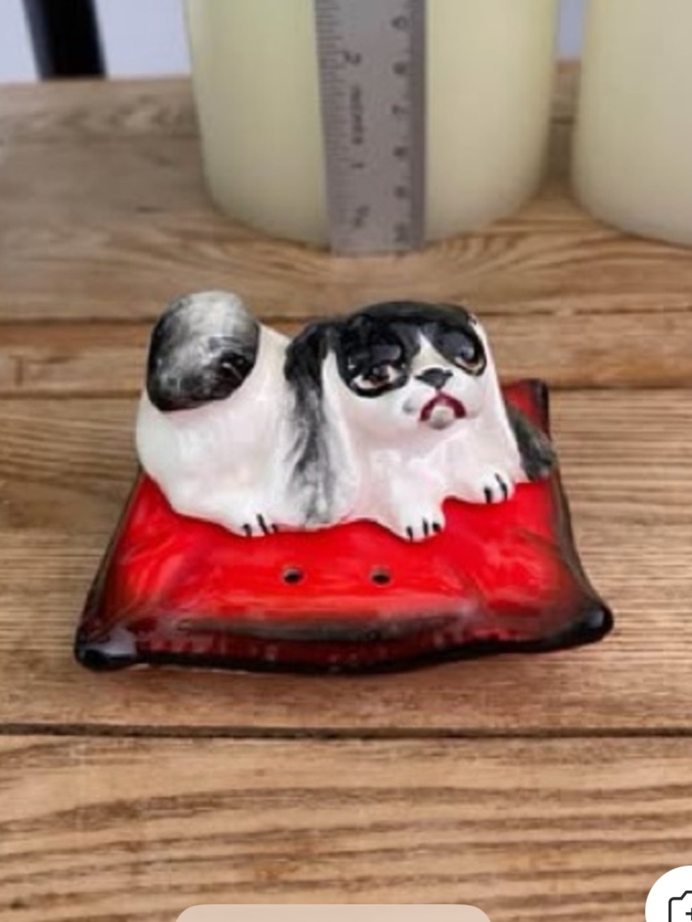 Vintage Napco Ceramic Japanese Chin Dog on Pillow Salt and Pepper Shakers Japan